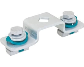 Walraven Rapidstrut overfald BUP 41x21, et galvaniseret metalbeslag med to formonterede M10 skruer og blå pakninger.