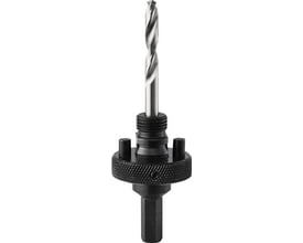 Thürmer A12-holder til hulsave med 10 mm skaft, vist lodret med sort riflet krave og spiralbor.
