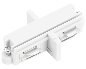 Detaljeret billede af det hvide samlestykke til SQUARE skinne, viser dets konstruktion og elektriske kontakter.