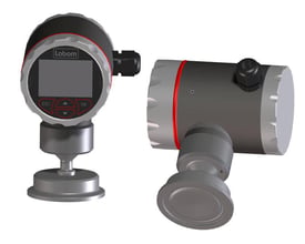 Siemens Pascal CI4 transmitter med 1 bar abs trykområde, 2,5" Tri-clamp og M16 forskruning. Viser front med display og side med tilslutningsmuligheder.