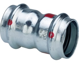 Viega Prestabo muffe 28mm i forzinket stål med tydelige røde markeringer, viser SC-Contur.