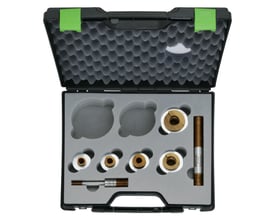 Klauke Slug-Splitter spalte-hulstansersæt i sort kuffert med skumindlæg, komplet med forskellige størrelser stanser og trækbolte til A4 stål.