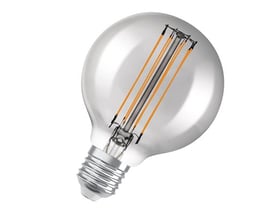 Ledvance 1906 globe LED-pære med røgfarvet glas, 80mm diameter og synlige filamenter for et vintage-look.