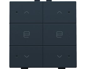 Niko motortryk i antracit med dobbelte knapper til styring af to motorer, visende op- og nedpile samt symbol for lukning.