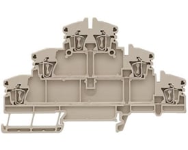 Detaljeret tværsnit af Weidmüller ZDLD 2,5-2N gennemgangsklemme, der viser den interne fjedertilslutning og tre lag.