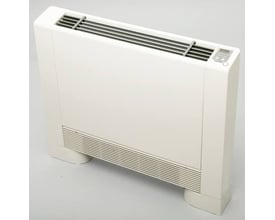 Hvid lakeret, vandbåren ventilator radiator med lavt støjniveau og ultratyndt design, vist på neutral baggrund.