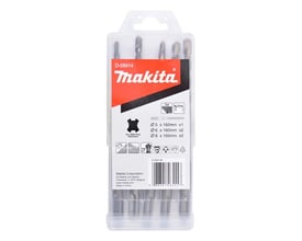 Makita SDS-plus hammerborsæt med 5 dele, 2 skær, i praktisk PVC kassette med angivelse af størrelser: Ø5 x 160mm (x1), Ø6 x 160mm (x2) og Ø8 x 160mm (x2).