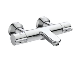 Ideal Standard Ceraplus Safe kar/brusearmatur i krom med 2-grebs betjening og termostatfunktion, vist med tydelig markering af temperatur.