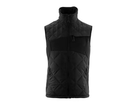 Sort Mascot vintervest 18065 med lynlås lukket, viser brystlomme og sidelommer med lynlås.