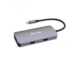 Verbatim USB-C Pro Multiport Hub, set fra siden, fremviser dens USB-A porte til tilslutning af enheder.