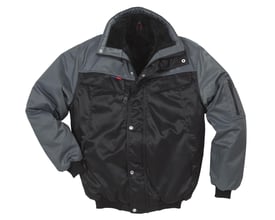 Kansas Icon pilotjakke i sort og grå, størrelse L, med pile-for og praktiske lynlåslommer.