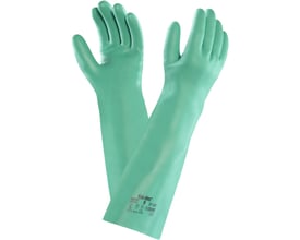Ansell Sol-Vex Classic lange grønne nitrilhandsker i str. 7 med "Sand-patch" mønster, godkendt til fødevarer.
