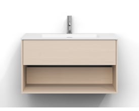 Svedbergs Epos underskab i hvid ask, 80x45 cm, med plan front, én skuffe og åben hylde under vasken.