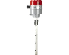 Danfoss Væskeniveauføler AKS 4100 med koaksial sonde på 280 mm og G 1 tomme tilslutning, vist på hvid baggrund.