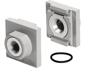 Festo Tilslutningsplade-SET MS4-AGC-EX med G-gevind, viser et sæt bestående af to plader og en pakning, med eksplosionssikker funktion.