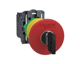Schneider Electric nødstop XB5 med rød 40mm padde, aktiveres med Ronis 455 nøgle og har 1 NC kontaktelement.