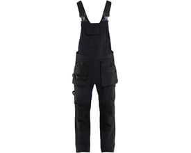 Blåkläder Workwear håndværkeroveralls i sort, full stretch og størrelse C48, set forfra med seler og værktøjslommer.