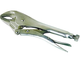 Ironside svejsetang med lige kæber, 113 mm, set fra siden med låsemekanisme og justeringsskrue.