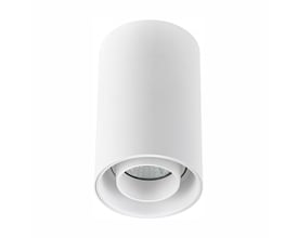 SpectrumLED Chloe GU10 væg- og loftspot med cylindrisk form og hvid overflade, vist forfra med den indvendige spot synlig.
