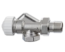 IMI Calypso exact DN10 termostatventil med omvendt vinkel, fremstillet af forniklet messing til 2-strengs anlæg.