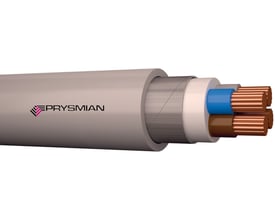Prysmian 4x10mm² armeret installationskabel med grå, halogenfri yderkappe og kobberledere.