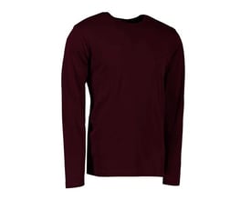 ID Identity langærmet t-shirt i mørk bordeaux, størrelse L, vist forfra med rund halsudskæring.