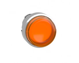 Schneider Electric Harmony Style 4 trykknap med orange glas, set fra siden mod en hvid baggrund.