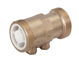 Kemper EA kontrollerbar kontraventil i rødgods, 1 1/4" PN10, med hvidt indre flowkontrol og ydre gevind.