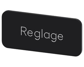 Siemens mærkningsplade med hvid tekst 'Reglage' på sort baggrund, 12.5x27mm, perfekt til labelholdere.