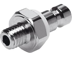 Festo koblingsstik KS2-M5-A til selvlukkende lynkoblinger, fremstillet af blank metal med synlige gevind og koblingsender.
