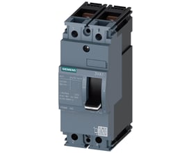 Siemens 3VA1 maksimalafbryder, 2-polet, 160A, 415V, Icu 25kA, viser tydeligt mærkat med tekniske specifikationer og betjeningshåndtag.