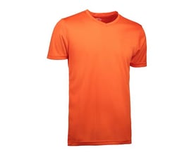 ID Identity T-shirt i orange med V-hals og korte ærmer, størrelse 3XL, på hvid baggrund.