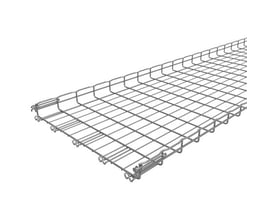 Detaljebillede af enden af Legrand gitterbakke FC 54/600-HR, der viser Fasclic+ samlingsmekanismen og materialeoverfladen.