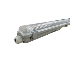 V-TAC T8 LED-armatur til ét 120 cm LED-rør med gennemsigtigt dæksel og kabelindføring i enden.