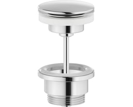 Damixa bundventil i blank krom med push-up funktion, 63 mm diameter og 1 1/4" gevind, fremstillet af messing.