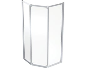 Contura Shower brusehjørne pentagonal 80x90 cm med skydedøre og klart sikkerhedsglas på sølvfarvede profiler.