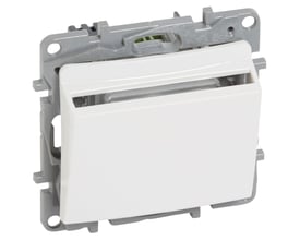 Legrand Niloé hotel adgangskort afbryder i hvid, vist uden ramme, med fokus på mekanismen til indføring af kort.