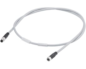Siemens M8 strømkabel med han- og hunstik, 0,3 meter langt og 4-trådet i grå PVC.