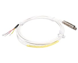 Ebeco PT-100-føler, model ELTF-PTEX.2 med ATEX-godkendelse, kabel i ring og metalføler med synlige ledningsender.