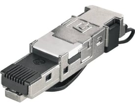 Weidmüller RJ45 Cat.6A stik med integreret aflastning og værktøjsfri installation, IP20 klassificeret.