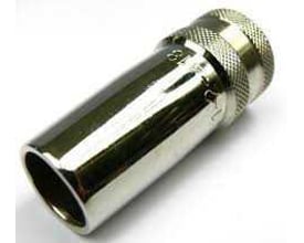 Dinse gasdyse DIX 1-2-418 med 18 mm diameter, lavet af blankt metal med et riflet greb øverst.