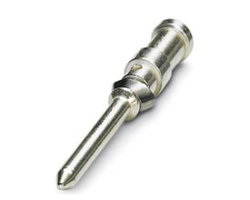 Detaljeret billede af Phoenix Contact CK1,6-ED-0,75ST AG crimpkontakt, viser kobberlegering og forsølvet finish.