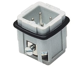 Grå Procon A-stikindsats 3P+J, 10A/250-400V, med skrueklemme og sort pakning. Fremstillet af glasfiberforstærket polyamid.