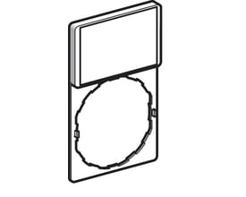 Teknisk illustration af Schneider Electric skilteholder ZBY6101, der viser monteringsdetaljer og mål.