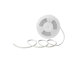 V-TAC LED stribelys 10 meter rulle med 3000K varmt hvidt lys, vist på hvid baggrund.