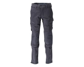 Mascot Customized bukser i mørk marine med synlige lommer, ergonomisk pasform og quilted knæpaneler, vist forfra.