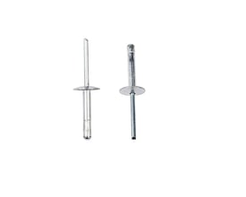 Nærbillede af Masterfix nitte multi 1003 alu/stål, der viser materialerne og detaljerne ved et stort hoved og en længde på 12mm.