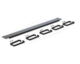 Sort DeLock kabelstyringspanel til 19″ rack vist adskilt med kabelbøjler og monteringsskruer.