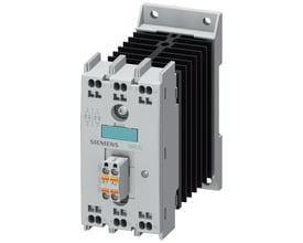 Siemens 3RF2 solid-state kontaktor, 3-faset, 20A, 48-600V, 4-30VDC med fjederklemmer og integreret køleplade.