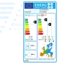 Energimærke for Panasonic CS-Z42ZKEW luft/luft varmepumpe med SEER 7,1 og SCOP 5,8.
